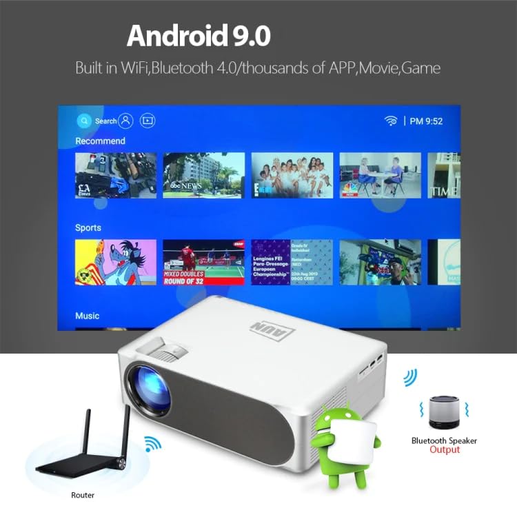 Image of AUN AKEY6 Full HD 4K Supported Android Version Projector, 6500 Lumen and Home Theatre 1080P for Compatible with TV Stick, Set Top Box, HDMI, USB, Laptop