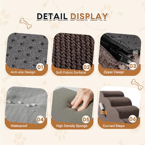 ROMROL Escadas Para Cães, Rampa Para Degraus De Cães Para Cama Alta E Sofá, Rampa Para Cães Com Capa