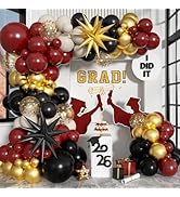 Graduation Balloon Arch Kit 2026 Burgundy and Gold Balloon Garland Maroon Black Gold White Sand B...