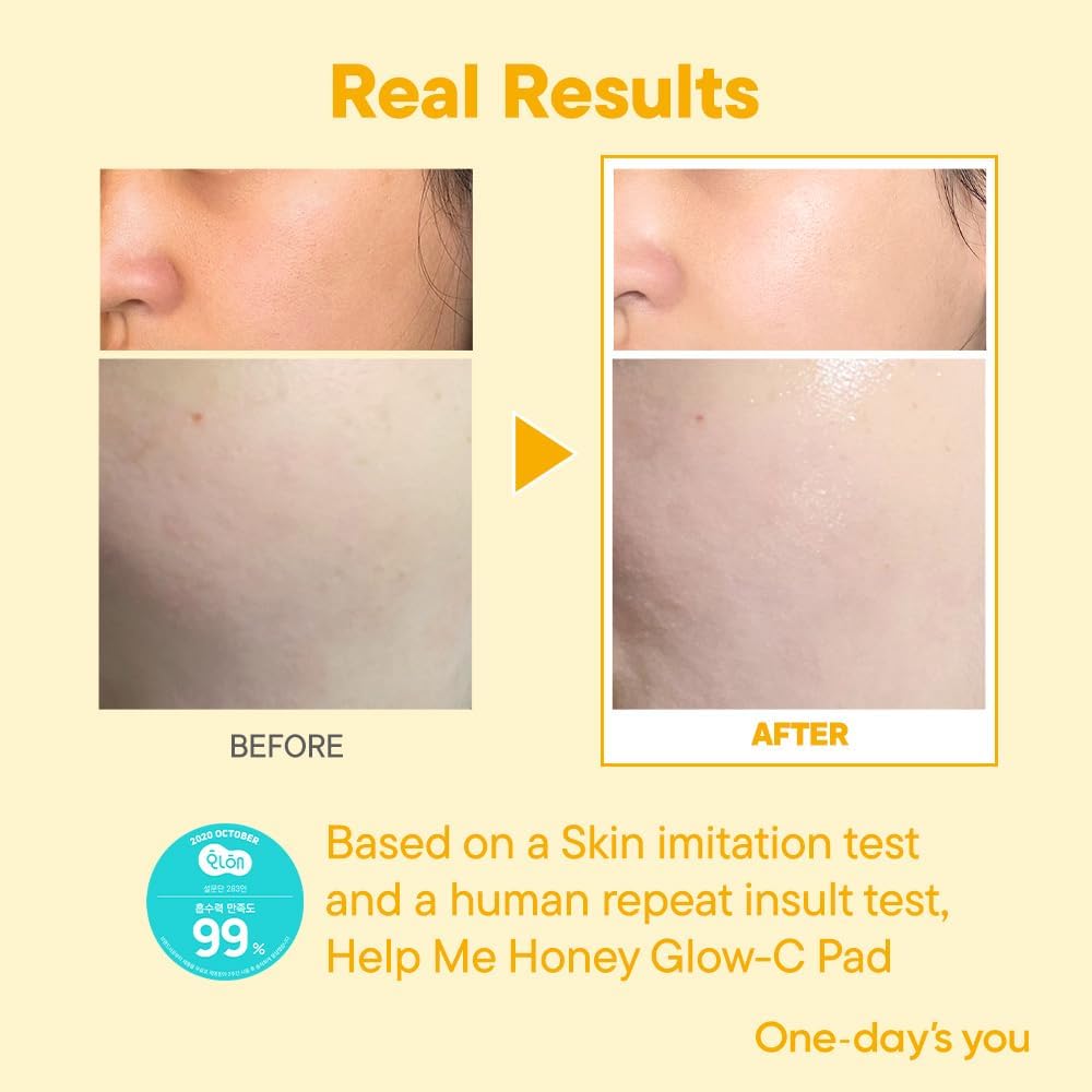 ONE-DAY’S YOU Help Me Honey-C Pad 4.22 fl. oz. 60pads Propolis Extract for Radiant Skin Glow and Skin Texture Improvement Effective Exfoliating Care with Low Irritation Formula, Korean Skin Care