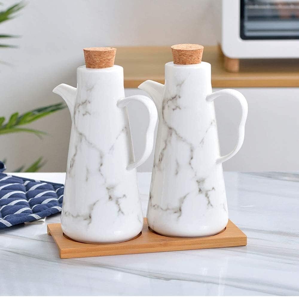 Olive Oil Bottle or Vinegar Bottle Drizzler Oil Dispenser Bottle Ceramic Tabletop Olive Oil Dispenser Bottle-Soy Sauce or Vinegar Cruet with Pourer-Modern marbl