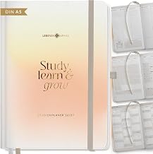 Lebenskompass® Study Planner 2026/2027 A5 "Glow" - Semester Planner for University & Studies, Weekly / Monthly Overview, Timetable, Grade Lists, Reflection, Hardcover with Gold Embossing