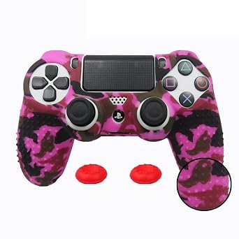 PS4 Controller Camouflage Skin with 2 Thumb Grips, Anti-Slip Silicone Grip Cover Protector Case Compatible with Sony Playstation PS4 Slim/PRO 4 DualShock Controller Camouflage Pink