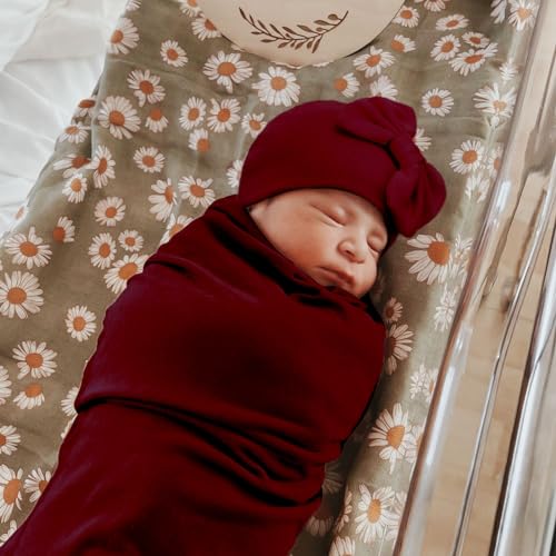 Image of AQOKKA Newborn Receiving Blanket with Bow Hat Mittens Wooden Card Set Newborns Toddler Baby Boy Girl Nursery Swaddle Wrap
