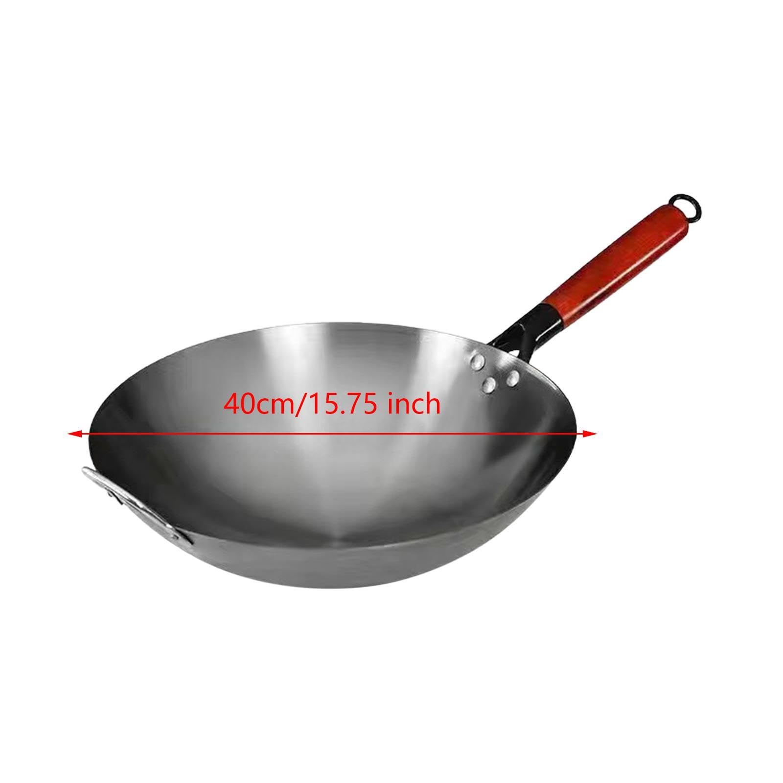 Padella Wok Wok a Fondo Tondo Wok per Cottura Generale con Manico in Legno Cucina a Gas a Induzione Cottura Wok Cinese Padella Antiaderente, 40 Cm