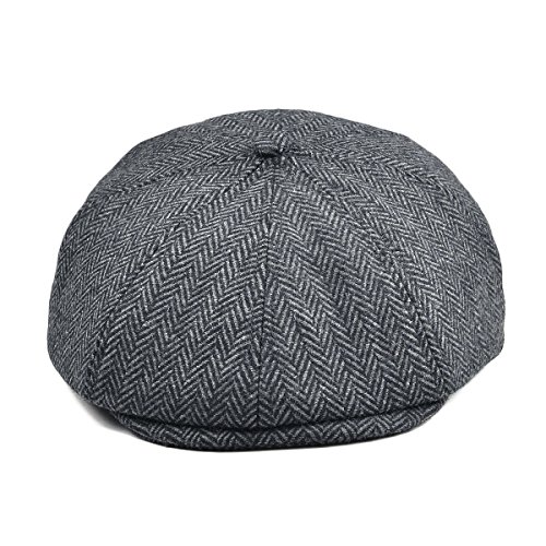 Voboom Men Wool Blend Newsboy Cap 8 Panel Hat Tweed Cap Herringbone Cabbie Flat Cap thumb #2