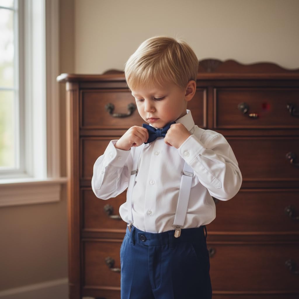White Child Kids Girls Boy Suspenders Braces,Adjustable Clip on Y-Back Elastic Suspender with Metal Clips for Boys Girls Boys' Suspenders Accessories