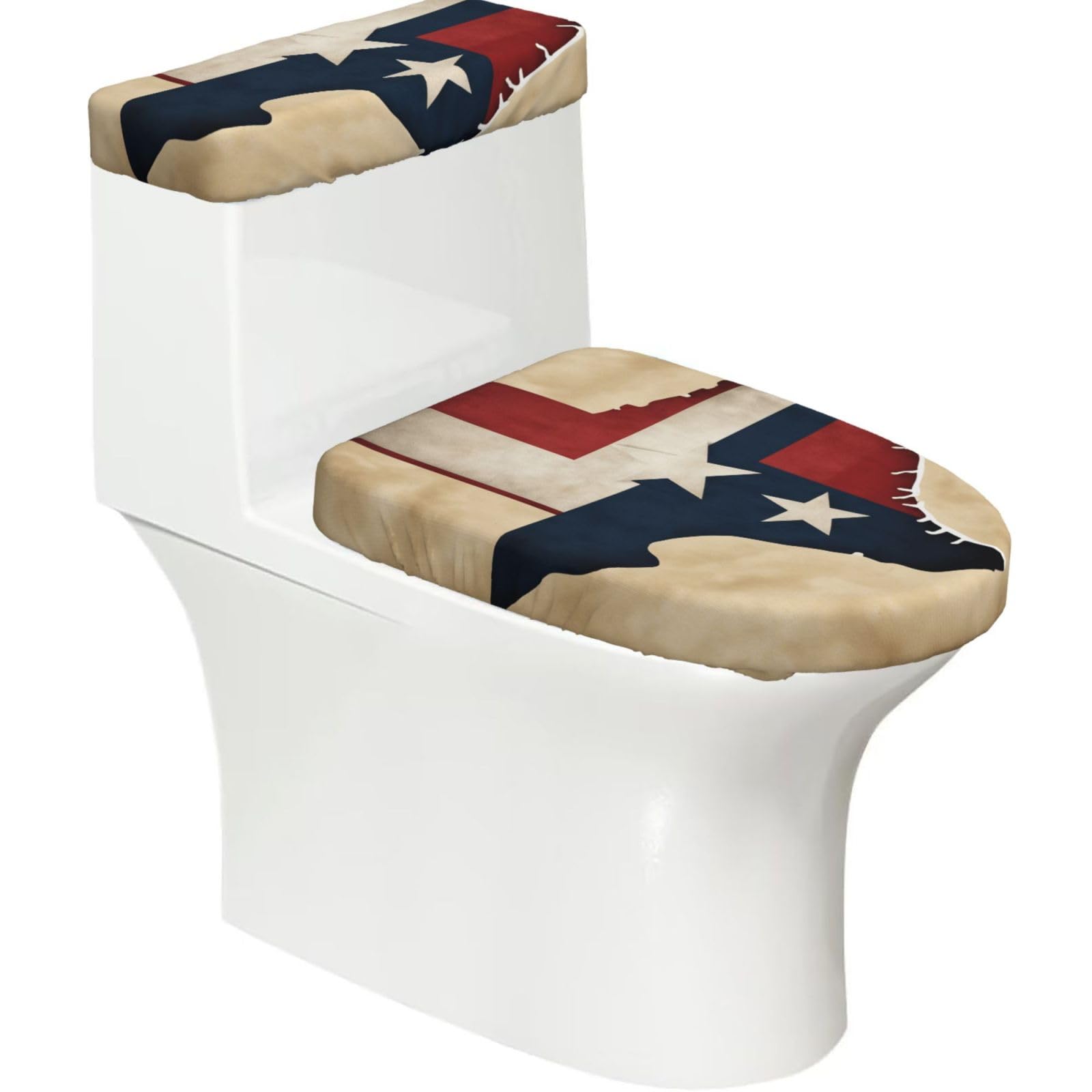 Texas State Flag Map With Two White Stars Print Bathroom Decor Toilet Lid Cover And Tank Covers, Restroom Accessories Fits Most Round