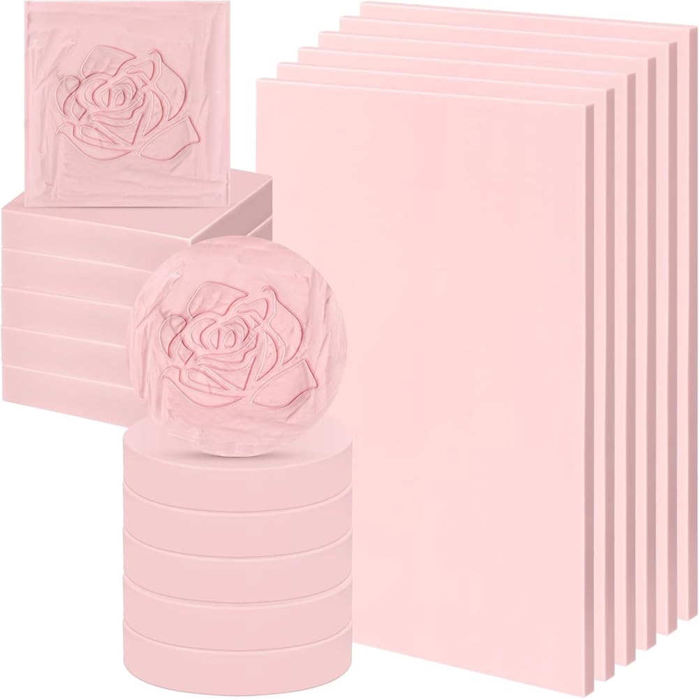 UDSKNV[KSL 21 Pcs Rubber Stamp Carving Blocks Linoleum Blocks 4"X6" and 2"X2" Round Square Rectangle Block Carving Kit for DIY A