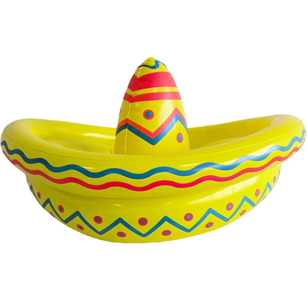 Fituenly Inflatable Sombrero Ice Bucket, Yellow Drink Cooler for Camping & Summer, Replacement Part for High Beach Cooler, Mexican Hat Design