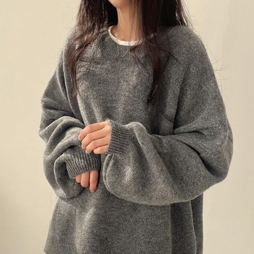 Women's Solid Knitting Split Hem Crewneck Jumper,Women's Long Sleeve Pullover Sweater Fall Casual Soft Ribbed Knit2