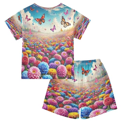 Butterflies Flower Sea Pajama Set Short Sleeve Pajamas Shorts Sets Cotton PJS 2 Piece Clothes Set 5Y2