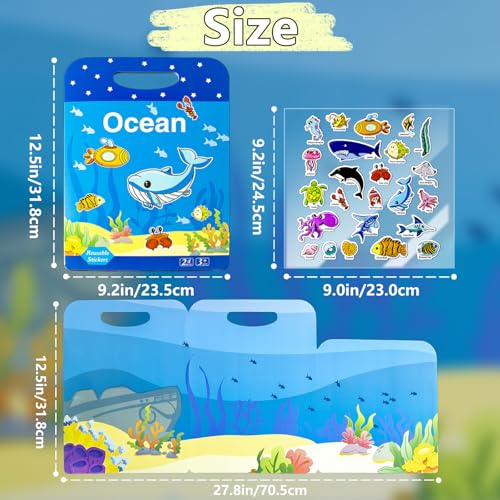 Image of Reusable Sticker Books for Toddlers 1-3, Puffy Stickers Book for Kids Ages 2-4, Toddler Travel Essential Activities Toys for Boys Girls Birthday Christmas - Ocean, Vehicles and Space (3 Set)