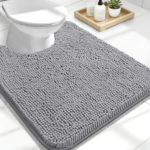 OLANLY Toilet Rugs U-Shaped 24x20, Extra Soft Absorbent Chenille Contour Bathroom Rugs for Toilet, Dry Quickly, Machine Washable, Non-Slip Bath Mat, Grey