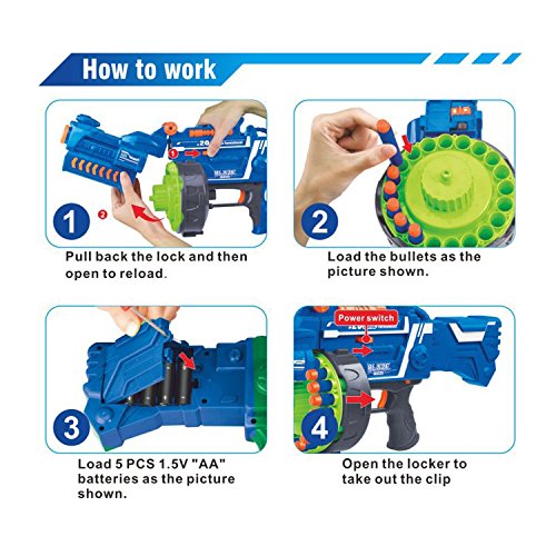 Image of Toyshine Blaze Storm Soft Bullet Automatic Gun, 40 Darts Included, Blue