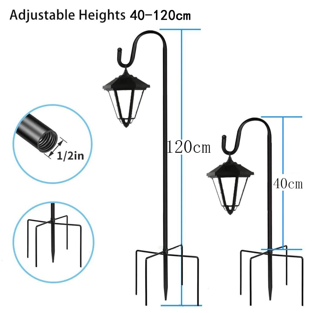Haczyki Metalowe do Pasterza - Pręt Ogrodowy z Regulacją, 4 szt., Wysokość 120 cm, 5 Podstaw, Do Wieszania Roślin, Lampionów, Świateł, Dekoracji Ślubnych