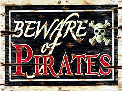 Beware of pirates retro shabby chic vintage style picture metal wall plaque sign fridge magnet