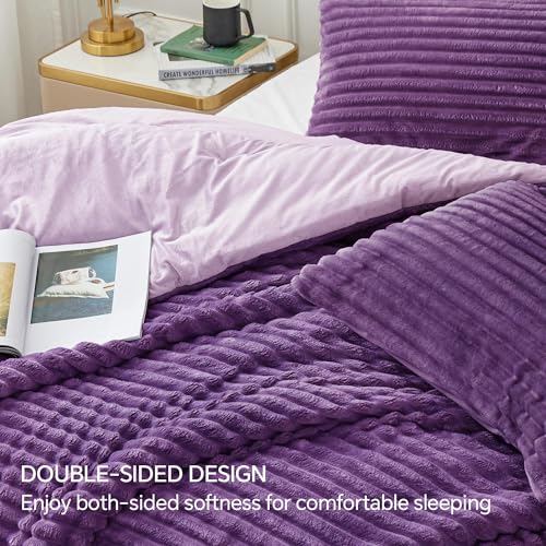 BEDELITE Fleece California King Comforter Set -Super Soft & Warm Fluffy Purple Bedding, Luxury Fuzzy Heavy Bed Set for Winter with 2 Pillow Cases