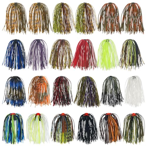 Spinner Bait Skirt Jig Skirts Replacement DIY Fishing Lure Making Supplies Soft Skirt for Spinnerbaits Bass Fishing Jigs Buzzbait Squid Jigs Fishing Lure Skirts 50 Strands 24 Bundles