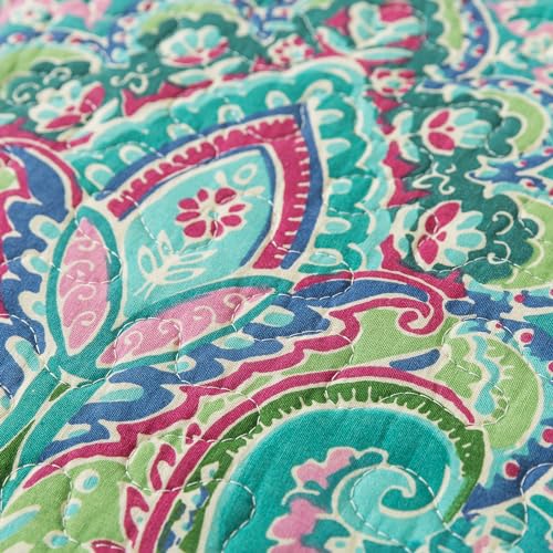 NEWLAKE Cotton Bedspread Quilt Sets-Reversible Patchwork Coverlet Set, European Teal Floral Pattern, California King Size