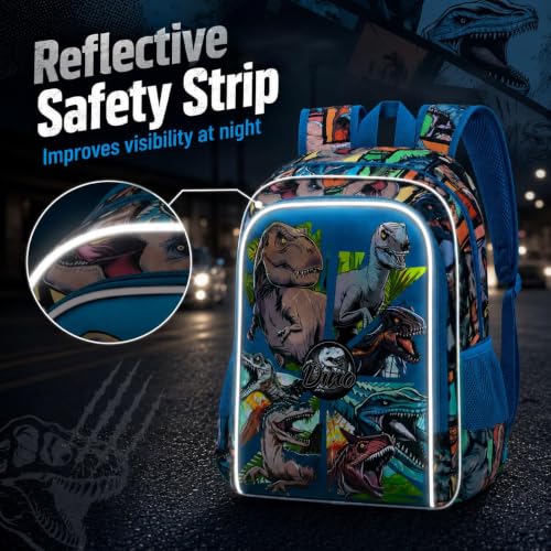 Image of CCJPX 3PCS Dinosaur Backpack for Boys, 16 Inch Water Resistant Preschool Bookbags, Cool Kindergarten School Backpacks and Lunch Box(Blue)