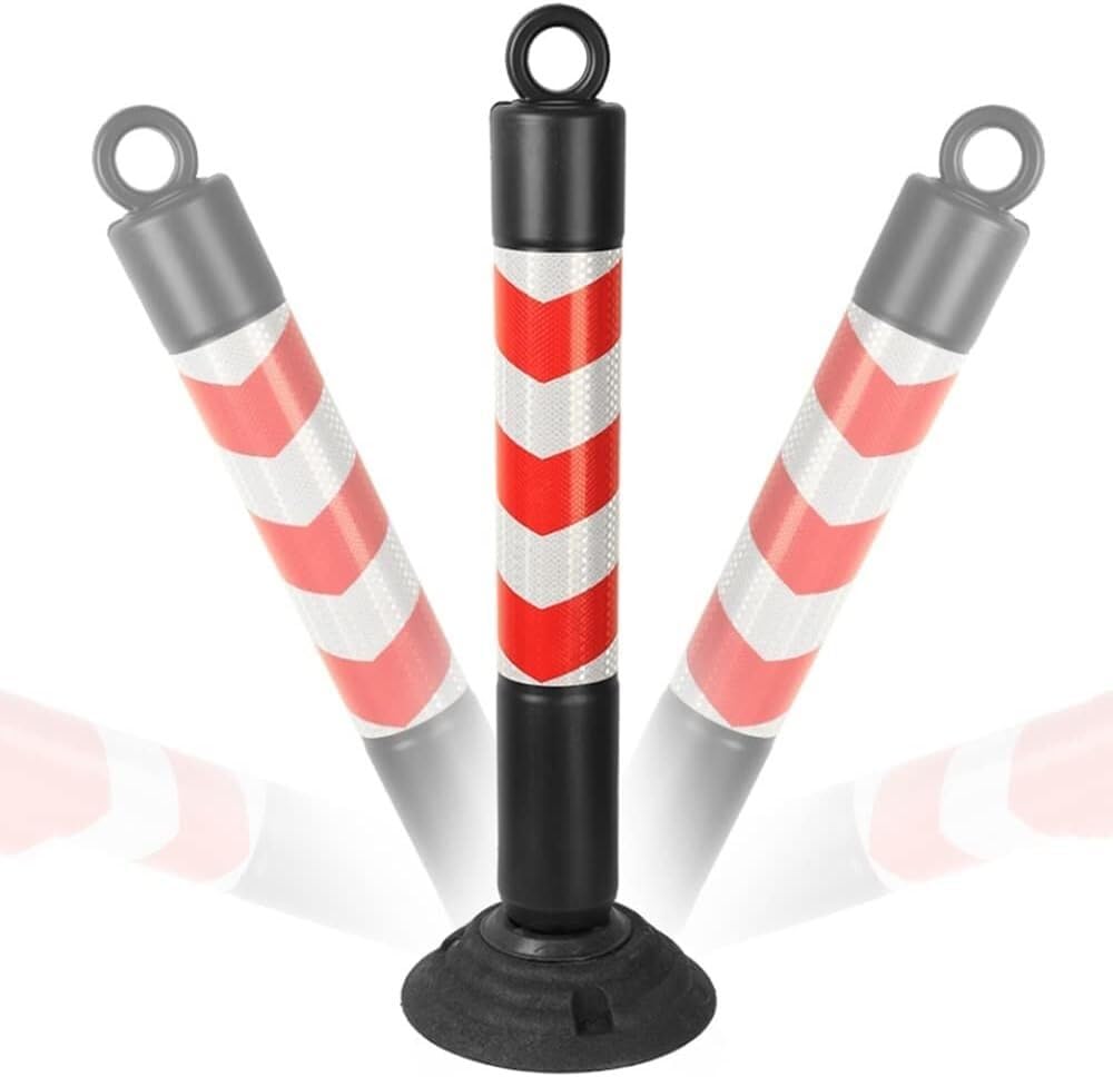 Paletto di Sicurezza in Plastica con Collari Riflettenti, Paletti di Controllo del Traffico da 80 Cm, Pali di Barriera per Parcheggio Stradale per Garage-Black-1pcs