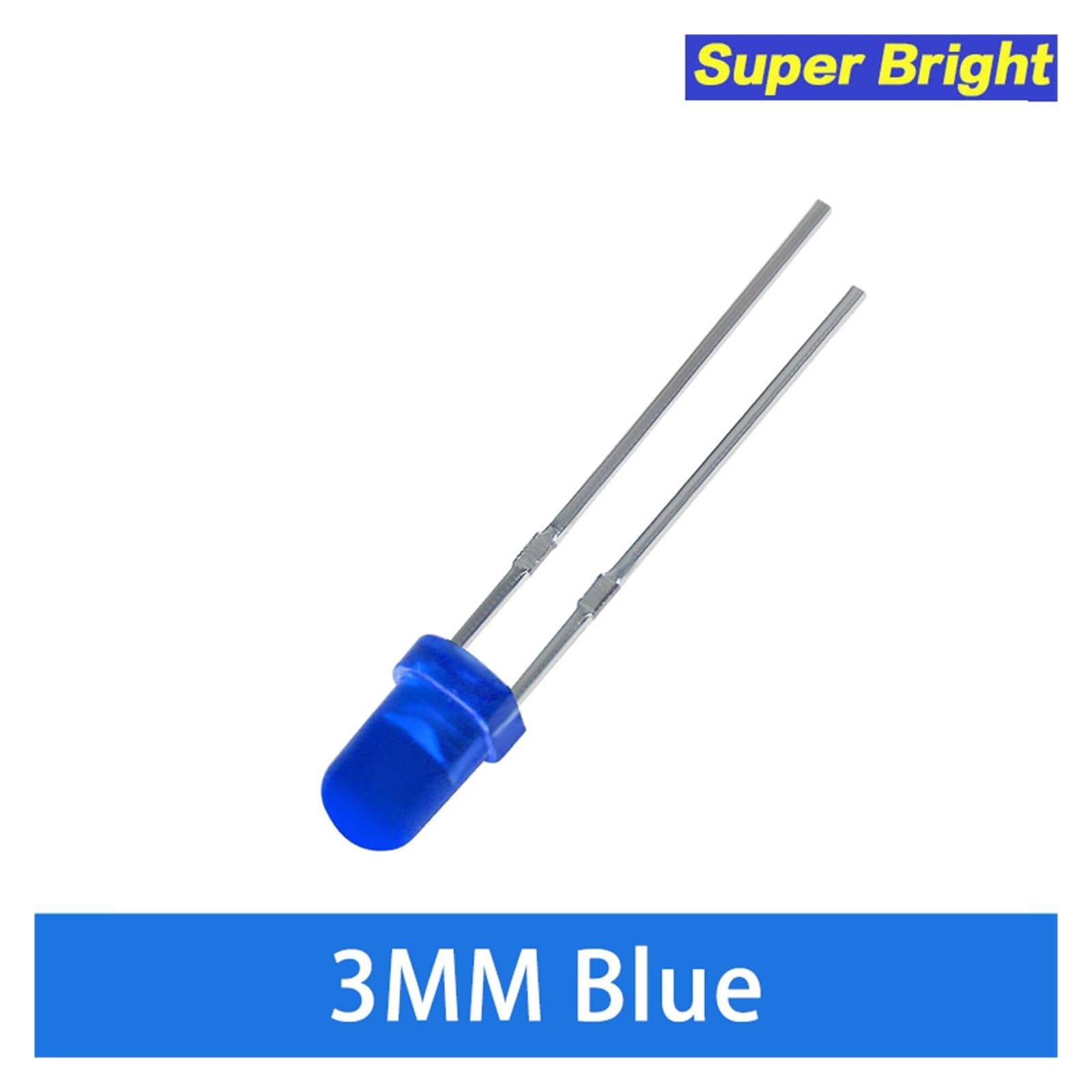 WHWRCADV 10 PCS LED Diode 3MM Super Bright White Red Yellow Blue Green Light Emitting(Blue)