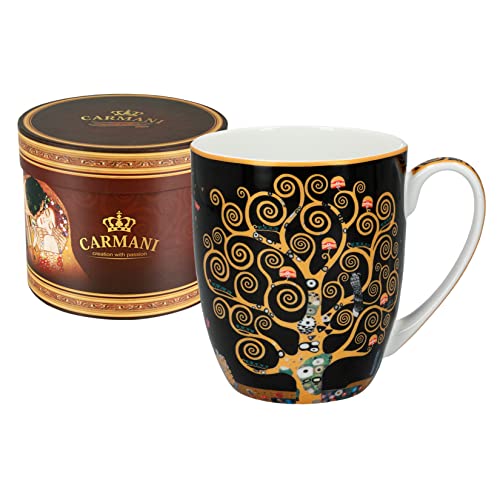 CARMANI - Taza de porcelana decorada con árbol de la vida de Gustav Klimt 400 ml
