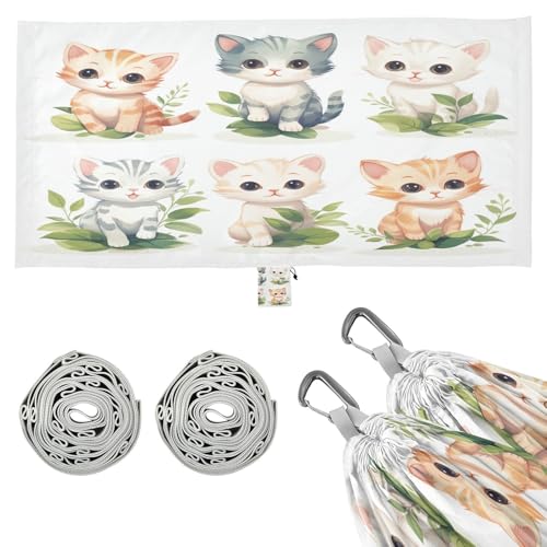 Kigai Cute Cats Camping Hammock Durable & Portable Travel Hammock Holds 330lbs with Tree Strapsm, Pocket, Camping Accessories