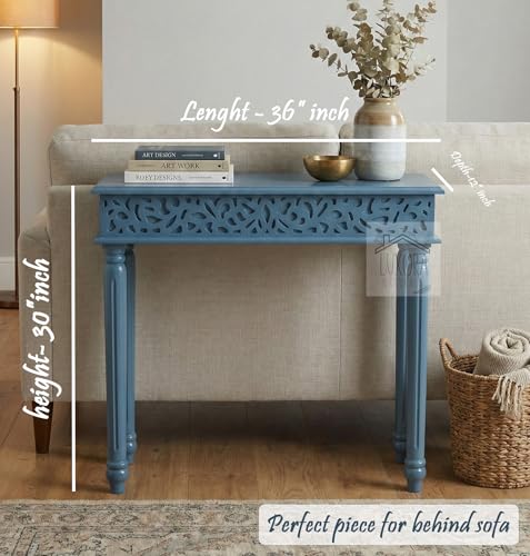Image of Solid Wood Side Tables Console Sofa Tables End Table /Coffee Snack Console Table for Living Room, Hallway (Olive Green) (Blue Grey)