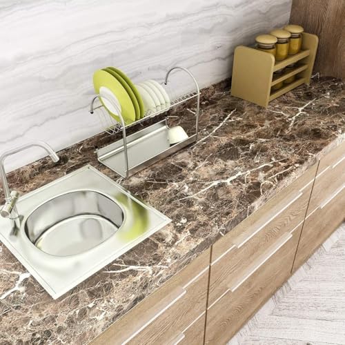 Image of Self Adhesive Decorative Peel Stick Waterproof Marble Wallpaper Wall Decor Removable Wall Paper for Living Room Hall Decoration PVC Vinyl DIY Contact Paper 45x304 CM (Brown Marble)