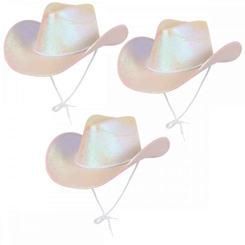 Titch & Timbo Texan Cowgirl Cowboy 3 Pack (Multiple Options) : Adult Womens Fancy Dress Party Accessory Country Western Rancher Rodeo Wild West Music Festival (Iridescent, White (3))