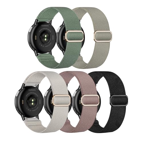 Laband 20mm Nylon Watch Straps for Garmin Vivoactive 6/5/3/3 Music/Forerunner165/55/645/245/570 42mm band 5 Pack Soft Stretchy Fabric Adjustable Replacement Sport Straps for Venu/Venu Sq 2 Women Men