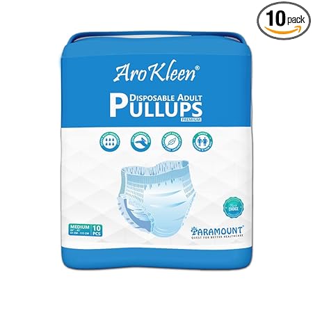 AROKLEEN Premium Adult Pull-Up Diaper Pants Medium Size, 10 Count | Waist Size 61-115 CM | 24