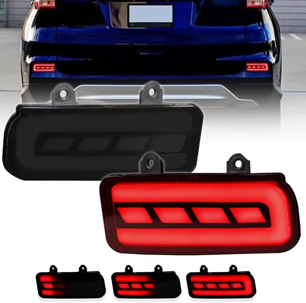 LED Bumper Reflector Brake Tail Turn Signal Lights for Hon-da CRV C-RV 2015 2016 EX EX-L Touring, 3-in-1 Sequential Turn Signal & Brake & Driving - Smoked Lens