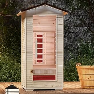 Outdoor Sauna 1 Person,Full Spectrum Infrared Sauna,Home Sauna with 10 Minutes Warm Up Heating Tubes & Panels,Personal Wooden Sauna Room with Bluetooth Speaker,1820Watt