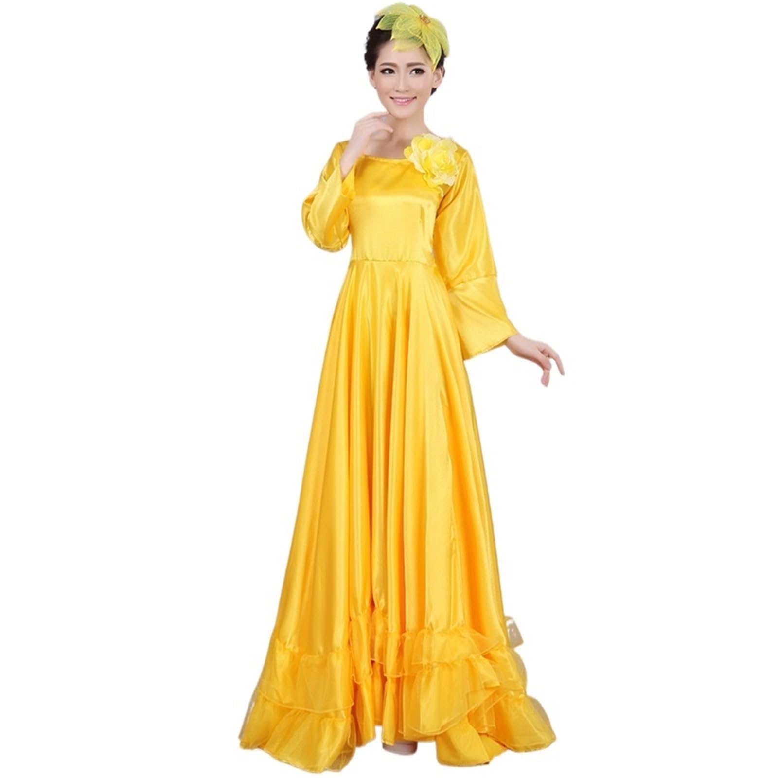 Vestido de baile flamenco 360/540/720 grados for mujer, con abertura salón, falda vuelo grande, traje actuación coro for escenario para Bailar Flamenco