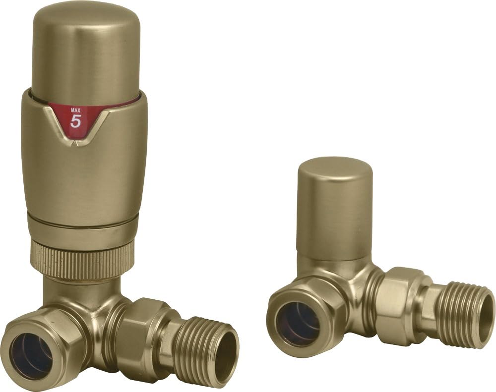 Lux Heat Corner Brushed Brass Thermostatic Radiator Valve (TRV) Set
