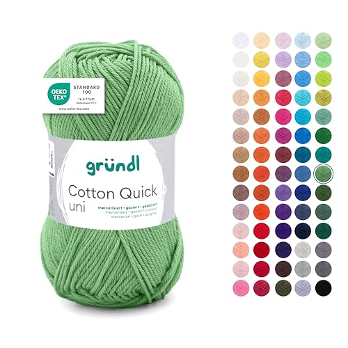 Gründl Wolle Cotton Quick uni - dünne Wolle zum Häkeln - Strickgarn - Häkelgarn - Glänzend und hautfreundlich - 100% Baumwolle - 1 Knäuel 50 g / 125 m - Nadelstärke 3-4 - salbei