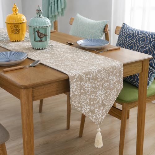Image of STITCHNEST 'Nomad Weave Collection' Jacquard Table Runner 13x60 Inches| Tassel Finish | Modern Dining Table Decor