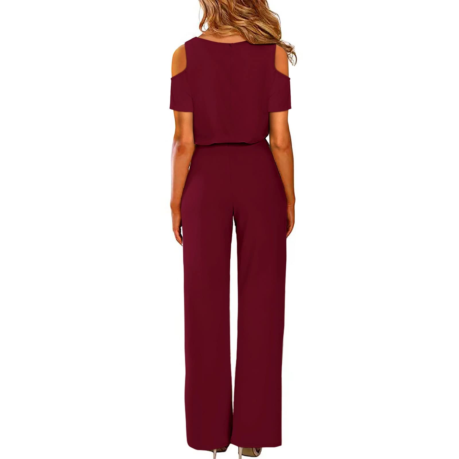 Jumpsuit Damen, Jumpsuits für Damen Lang, Overall Sommer Playsuit Outfit Frauen Komplett, Romper Einteiler Kostüm, Kurzarm Luftig Overall Damen Festlich Hochzeit Hohe Taille Musselin Jumpsuit Damen