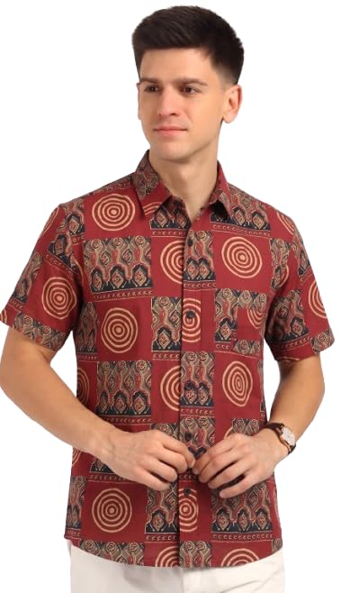 Image of BLOCKS OF INDIA Cotton Hand Block Print Half Sleeves Summer Shirt for Men
