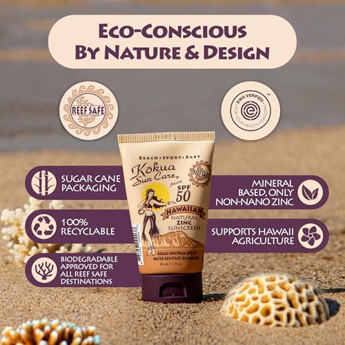 Image of Kokua Sun Care Hawaiian Reef Safe Sunscreen SPF 50 | 1 oz - 3 Pack | Zinc Oxide | Mineral Sunscreen | Face & Body | Moisturizing Sun Protection | Water Resistant | Chemical Free | Natural Ingredients