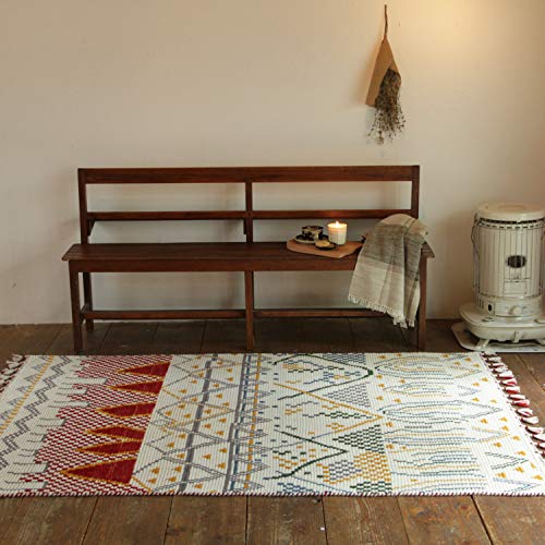 萩原 ラグ ホワイト 約130×190cm 「クームース ガンター」 ウール100% 羊毛 手織り ノルディック エスニック