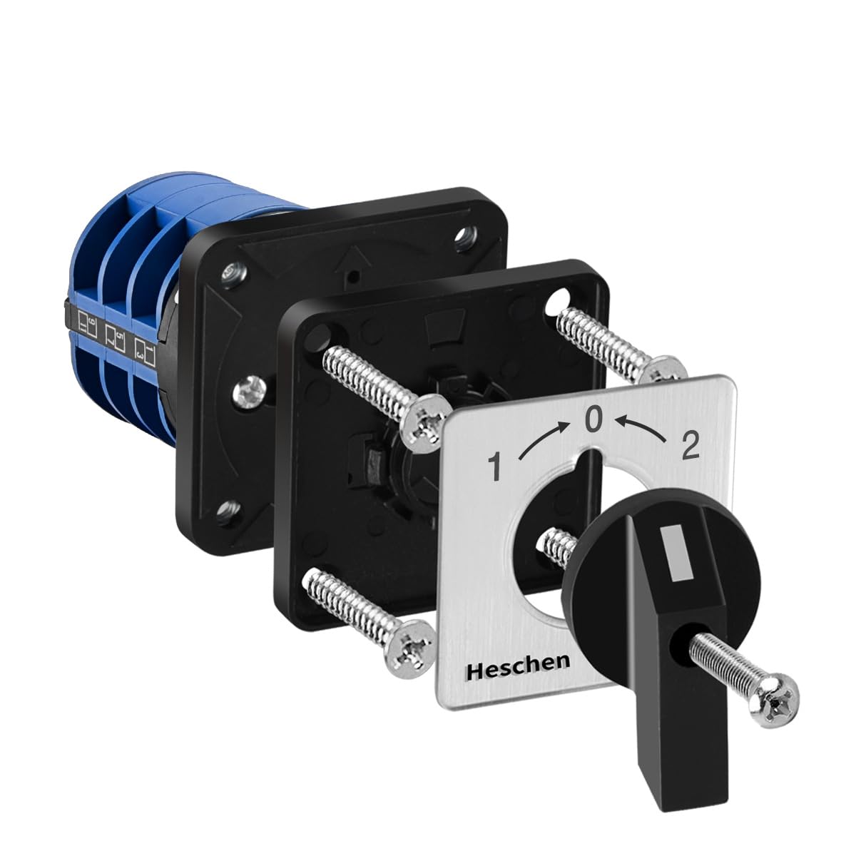 Heschen Interrupteur sélecteur universel à came rotative, LW28-32/B303.3, (ON)-Off-(ON), type momentané, 660V 32A, 3 positions, 3 phases, 12 bornes, CE