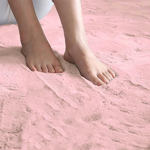 Image of Luxe Home Rabbit Fur Soild Bath Mat Super Soft, Anti-Slip, Washable, Rectangle, for Bathroom Door Mate, Bedroom Door Mats (Peach, 45x75 cm)