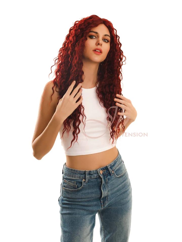 Miniatura 2 de Peluca de encaje frontal flama, extra rizada, color rojo, afro, para mujer, pelucas sintéticas naturales para uso diario (pelucas de cabello natural)