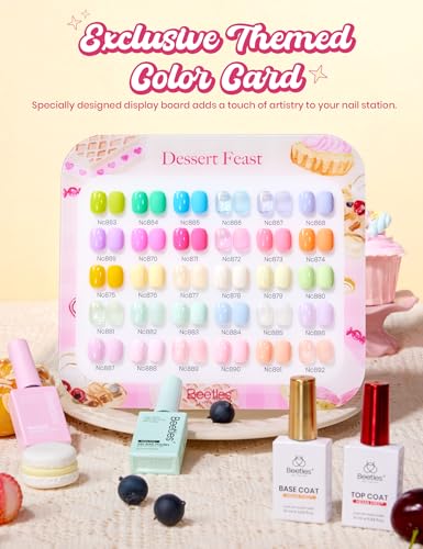Image of beetles Gel Polish Set, Dessert Feast 30 Colors Hema-Free | Glitter Jelly Nude Pink White Yellow Green Pastel Colors Gel Polish, with Base Top Coat Swatch Card Uv LED Lamp Gel Gifts