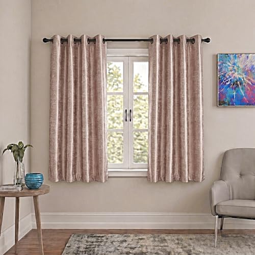 Image of HUTI Home Rose Gold Room Darkening Window Curtain | Knitted Jacquard Texture Polyester Eyelet Curtain for Bedroom & Living Room | 5 Feet (120 x 152 cm) | Set of 2