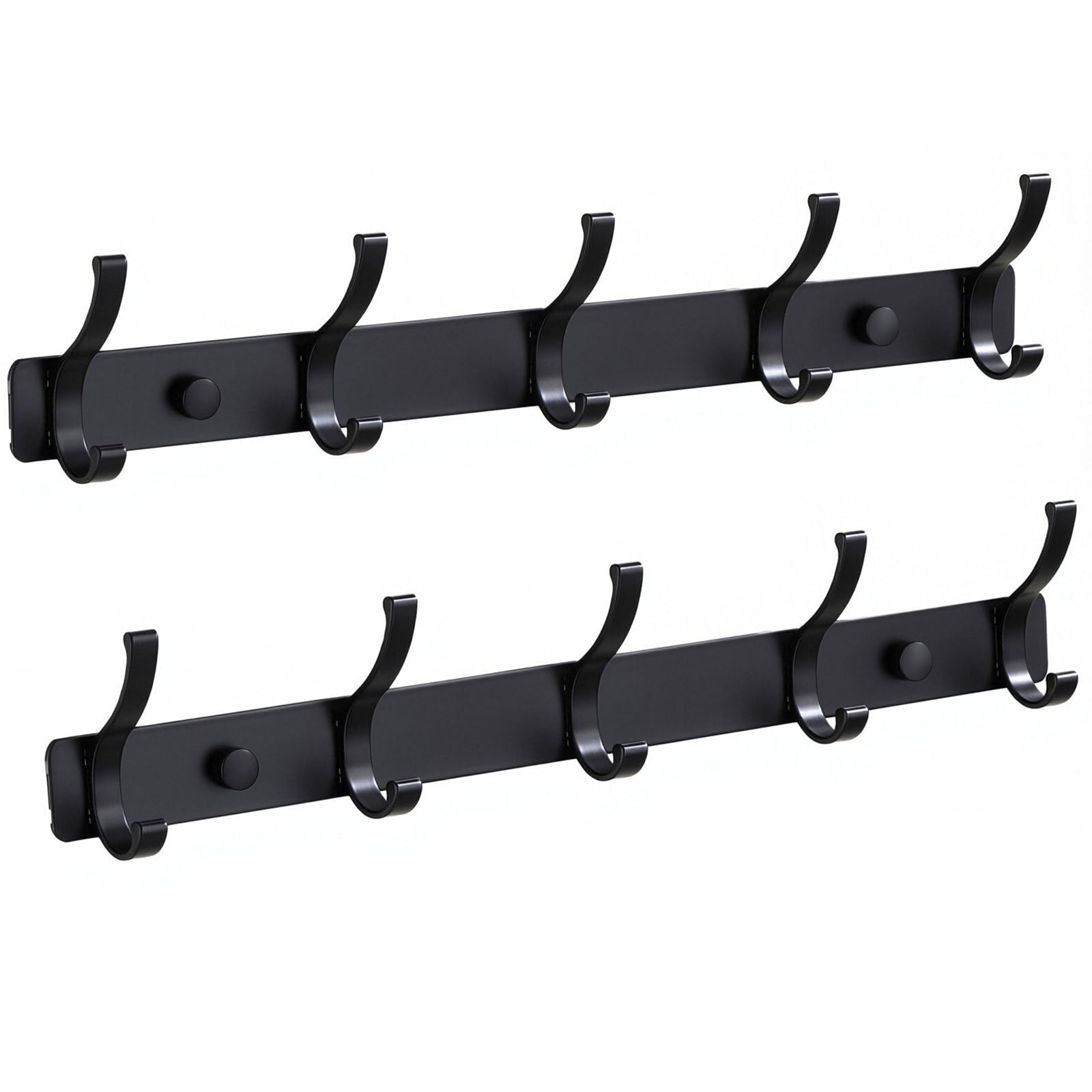 AmzDaKai 2 Pack Coat Racks Wall Mounted, Coat Hooks Hanger Wall Double Hook, Heavy Duty Rust-Proof Coat Rack Robes, Clothes, Bags, Hat, Bathroom, Bedroom, Kitchen (Black)